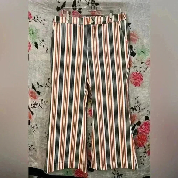 By-Anthropology Low Rise Blue/Burnt Orange Striped Flare Pants Women’s‎ Sz 10 - Picture 1 of 9